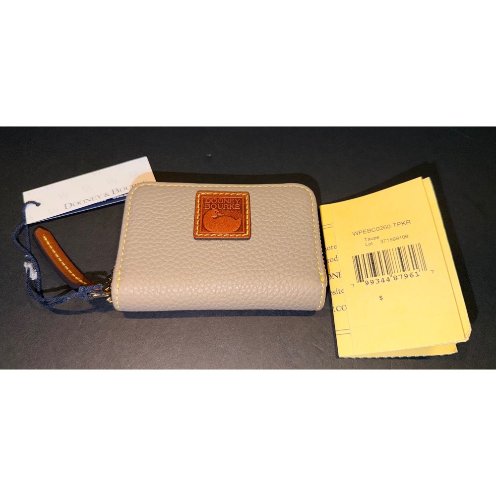Dooney & Bourke Pebble Grain Taupe Small Coin Credit Card Case Wallet WPEBC0260
